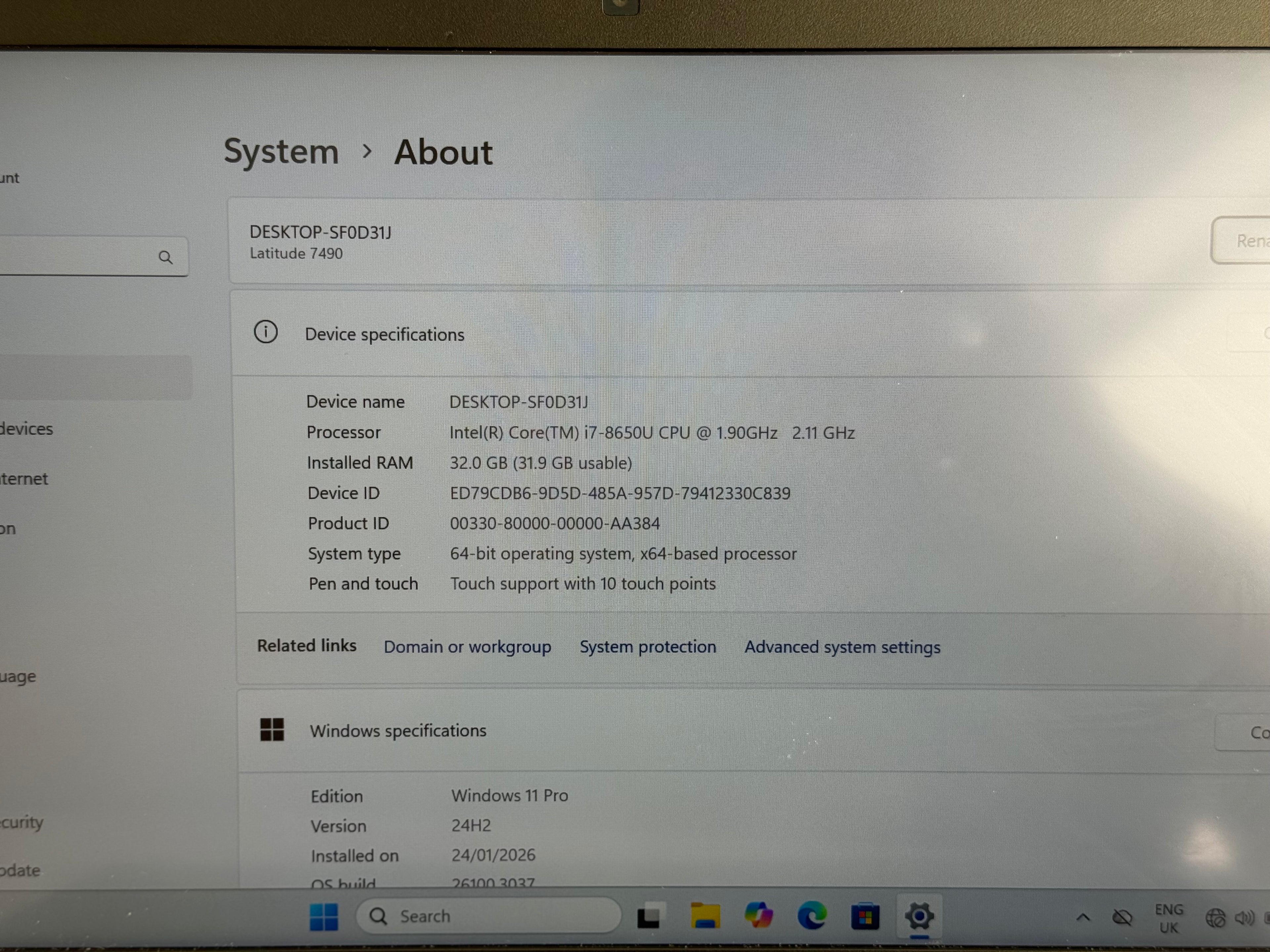 32GB RAM Dell Core i7 Touchscreen Laptop